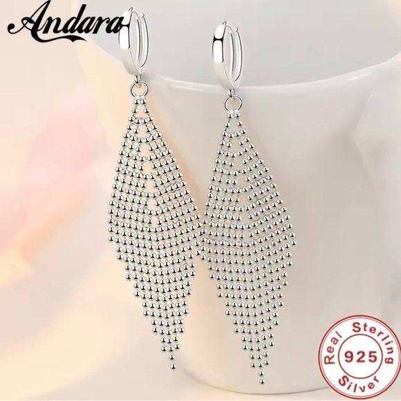 New Silver Long Tassel Earrings Beads Earrings - Picture 1 of 6